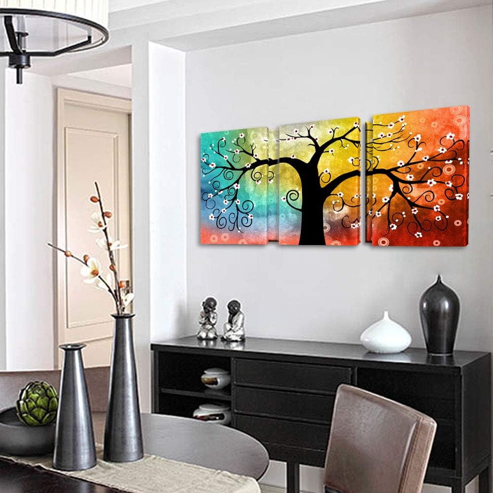 BPAGO Abstract Paintings Lucky Tree Canvas Paintings 3 Panels Framed Modern Paintings giclee Canvas Home Decor Wall Art Ready to Hanging (36x16inch)
