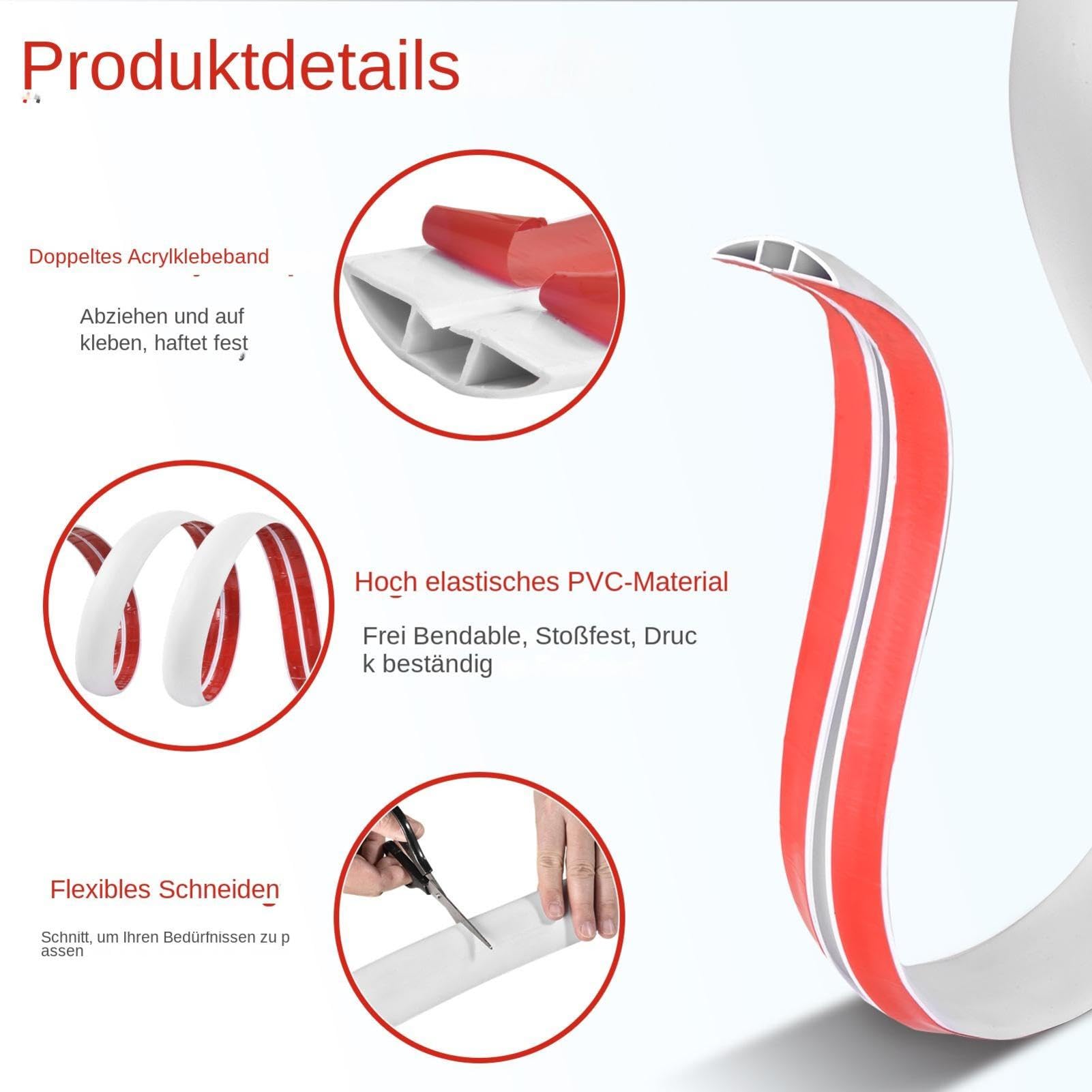 Kabelkanal Boden 20m Rolle 5cm breit Selbstklebende Kabelleiste flach PVC Kabelabdeckung zuschneidbar rutschfest für Homeoffice Wohnzimmer Garage Weiß