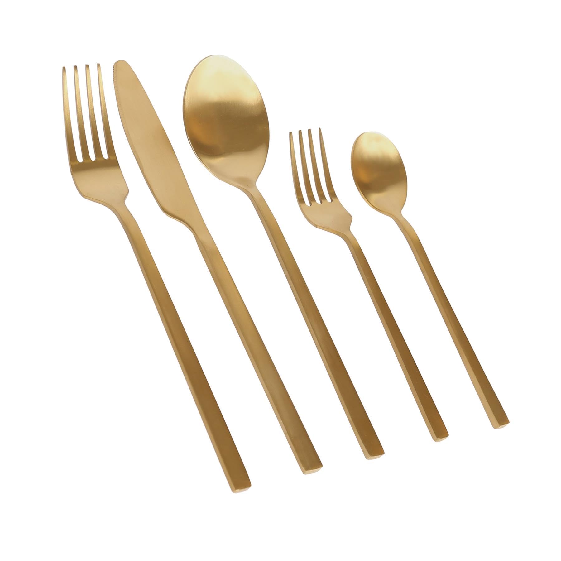 Argon Tischware 60 Stück Besteckset aus Edelstahl - Gold - Essen Gabeln Messer Löffel Hochglanzpoliert Metall 12-Person Tisch Gabel Messer Löffel Set