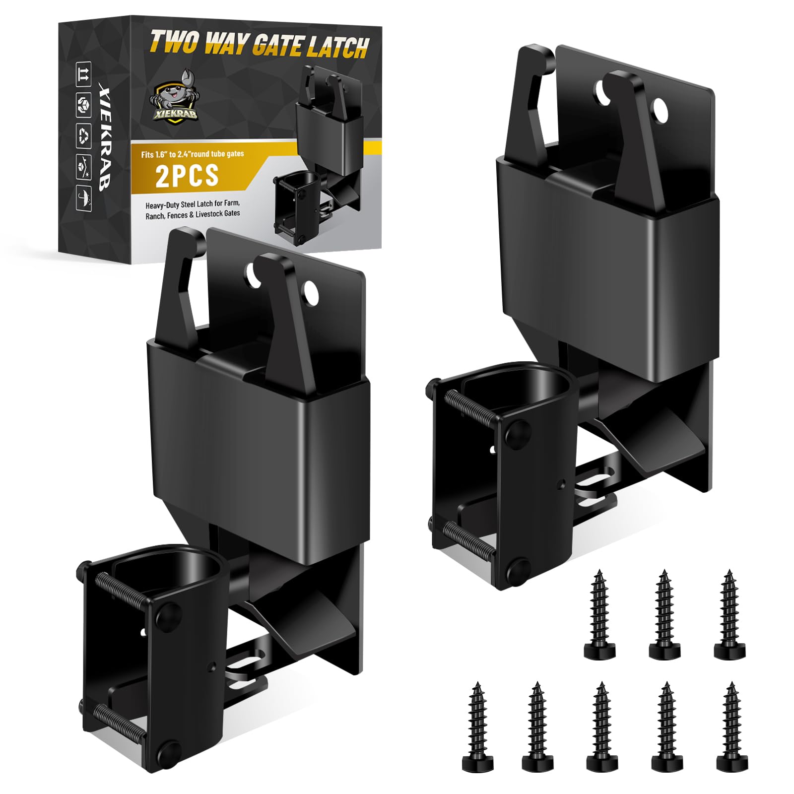Photo 1 of 2 Pcs Farm Gate Latch, Heavy Duty 2 Way Gate Latch Lockable, Livestock Gate Latches for Metal Gates, Ranches, Farms, Stables, Horse Corrals, Pet Cages, Black Hardware with Screws
