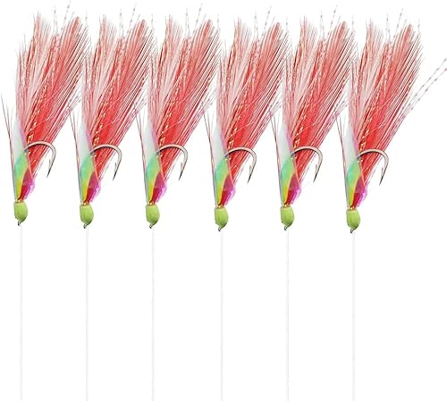 OceanCat Juego de 10 anzuelos de pesca de plumas blancas y rojas, anzuelos de pesca para agua salada, agua dulce, 20#10#2#4#6#8#10#