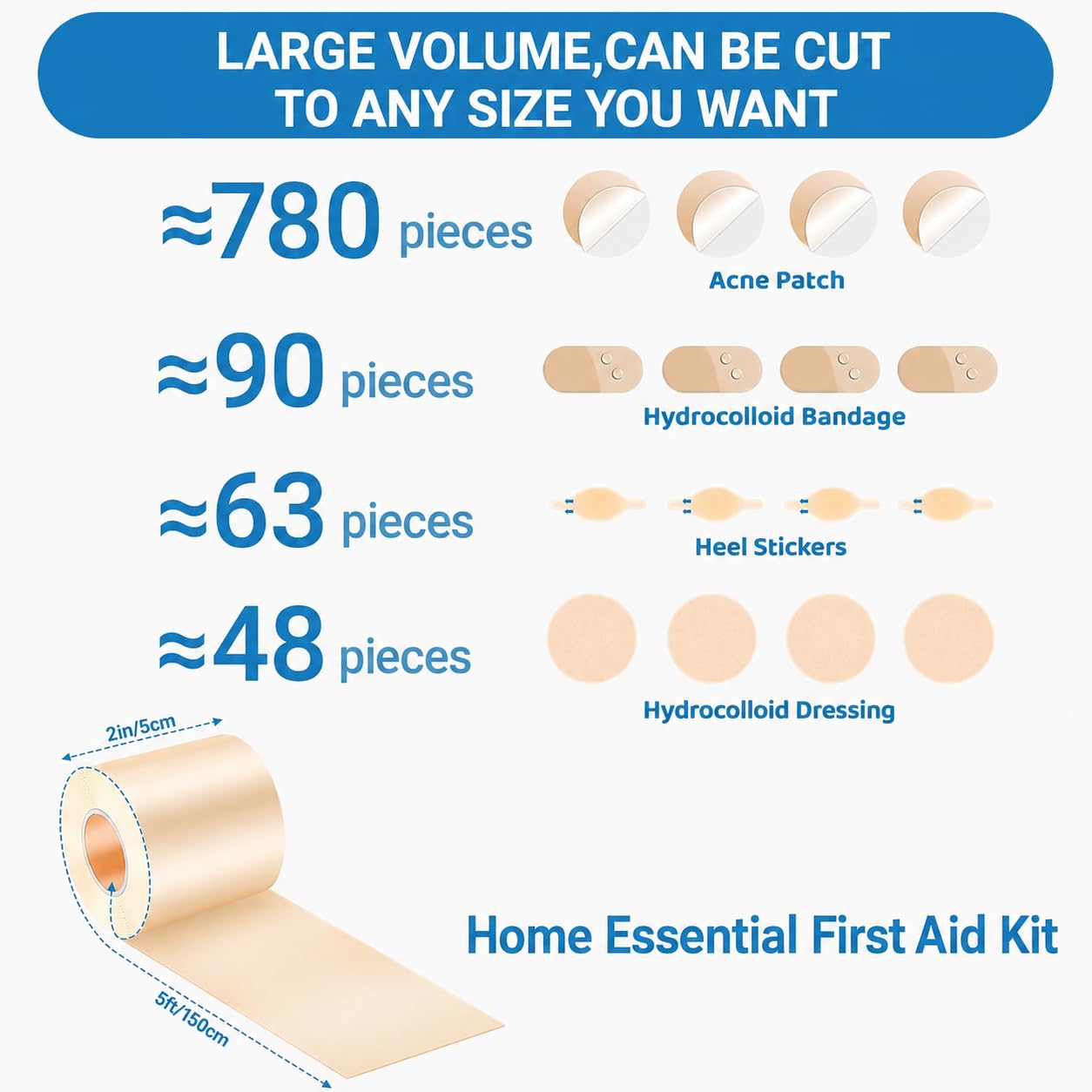 Hydrocolloid Roll Dressing Tape, Medical Grade Wound Care Bandage, Waterproof Adhesive Patch Roll for Blisters, Burns, Scrapes & Post-Surgical Care, 2 Inch x 4.8 Ft — Amazon image 3