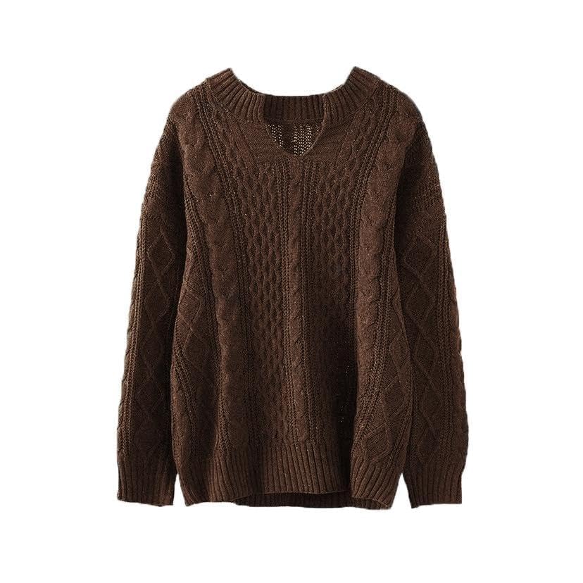 Women's Cable Knit Sweater V Neck Long Sleeve Loose Ribbed Chunky Casual Oversized Pullover Tops 2025 Winter Trendy2