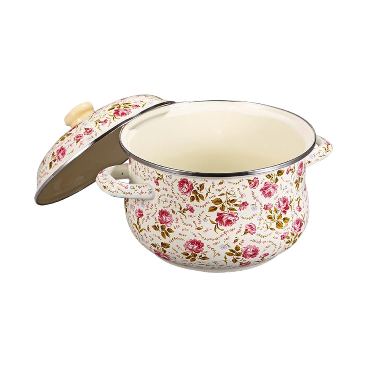 Sosoport Pentola per Zuppa Domestica Smaltata 18 CM a Fondo Piatto Doppio Manico Pentola da Cucina Pratica per Pasta Riso e Brodo Adatta Uso Casalingo