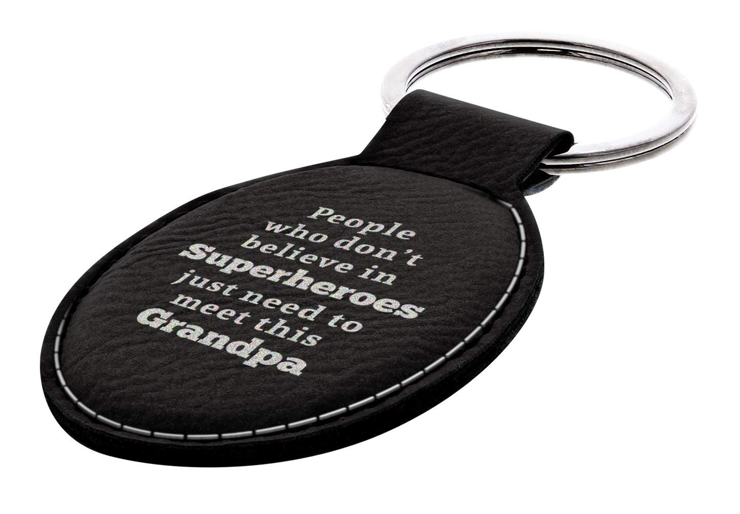 People Who Don't Believe in Superheros Just Need to Meet This Grandpa Leatherette Oval Keychain Key Tag Black