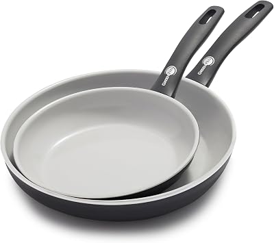GreenPan Dover 8 and 10 2 Piece Frying Pan Skillet Set, Non-Toxic PFAS-Free Ceramic Nonstick Coating, Sear Saute Fry Egg Omlete, Dishwasher & Oven Safe, Stay Cool Handle, Easy Pour Rims, Black