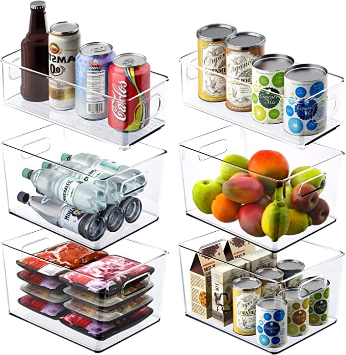 Snazzy 6PCS Clear Plastic Pantry Storage for Fridge, Freezer, Kitchen