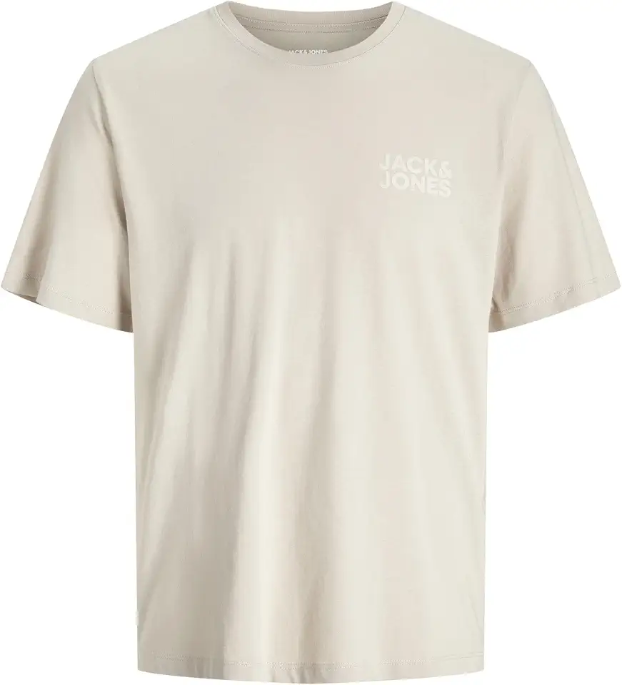 JACK & JONES تي شيرت نووس باكمام قصيرة ورقبة دائرية على شكل حرف O بشعار العلامة التجارية للرجال من جاك اند جونز