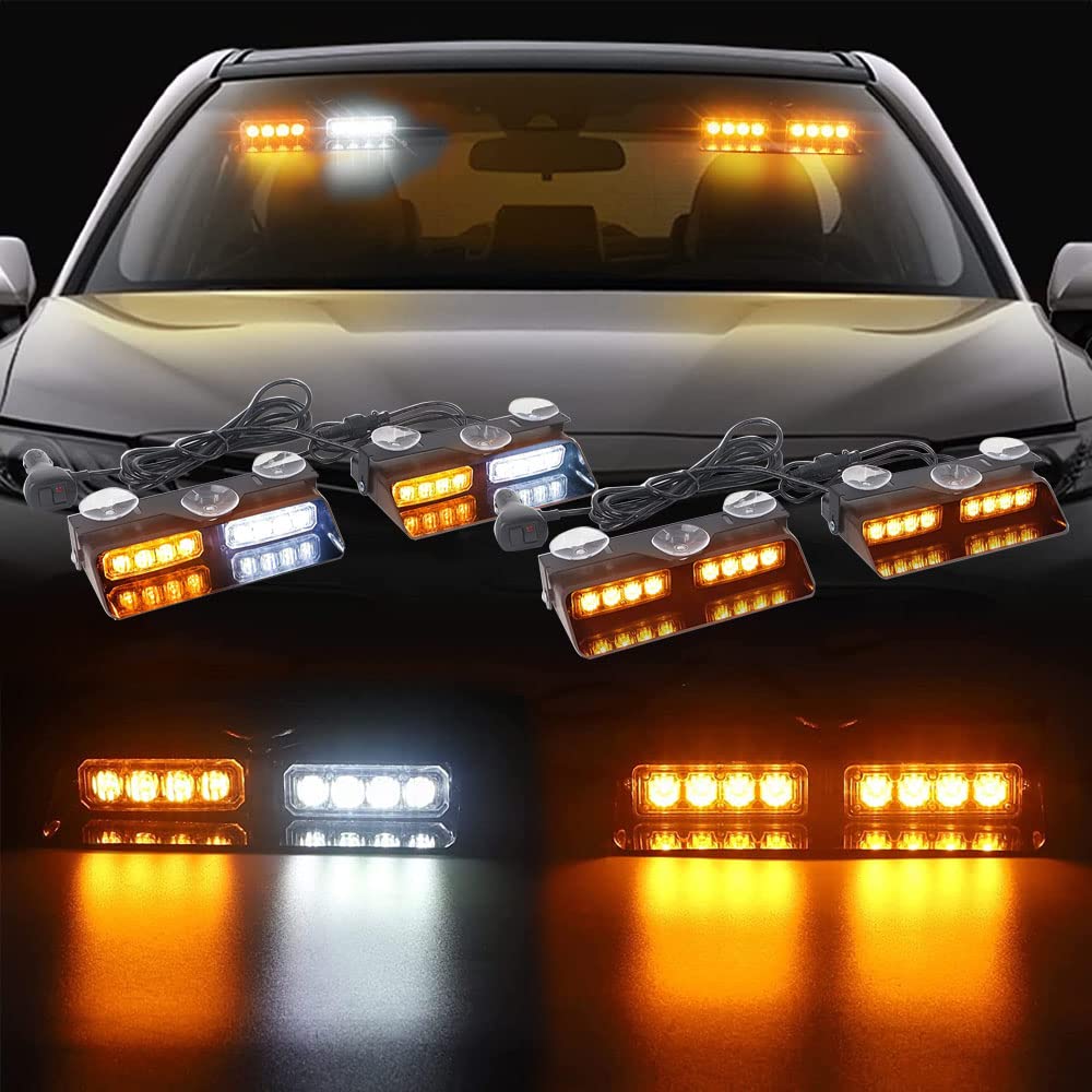 Baceyong 1 par de luces estroboscópicas LED para salpicadero, luces estroboscópicas de emergencia 2 en 1 para vehículos, luces intermitentes de seguridad con ventosas, luces interiores para parabrisas