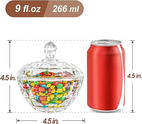 Miniatura 4 de ComSaf Plato de caramelo de vidrio con tapa, cuenco decorativo para caramelos, tarro de caramelo cubierto de cristal para escritorio de oficina en