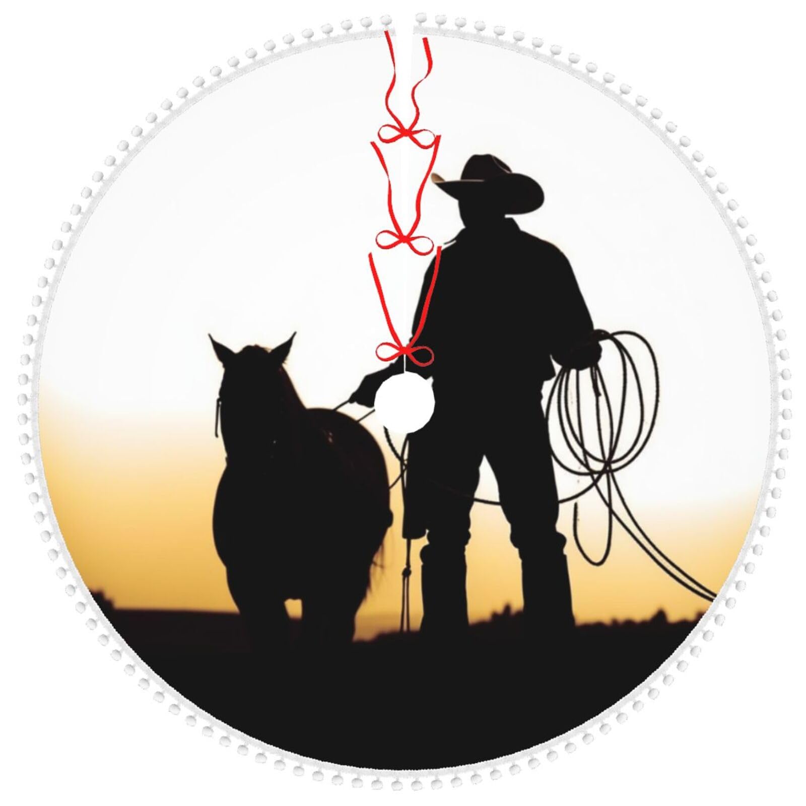 Jupe de sapin de Noël cowboy 122 cm rustique avec lasso en peluche douce