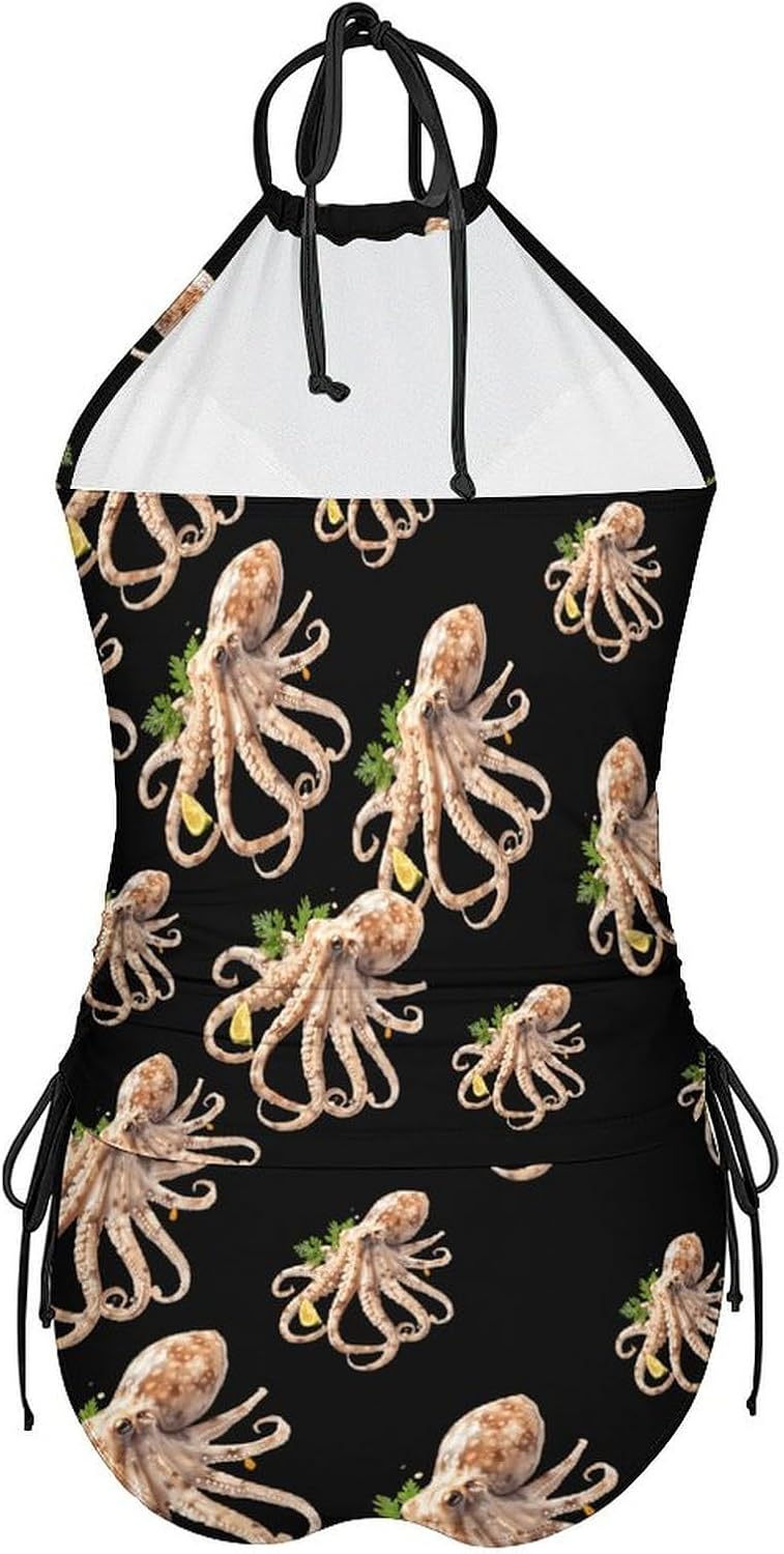Seafood Coktail Squid Funny Women's String Swimwear Set 2 Pcs Tankini Swimsuits Bathing Suit
