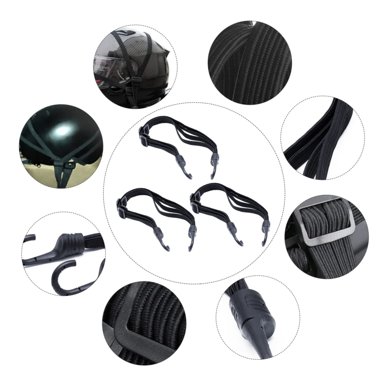 GOOHOCHY Motorcycle Elastic Rope Strap Hook 3Pcs Fixed Elastic Rope for Bike Luggage Adjustable Elastic Rope Straps Black 60cm