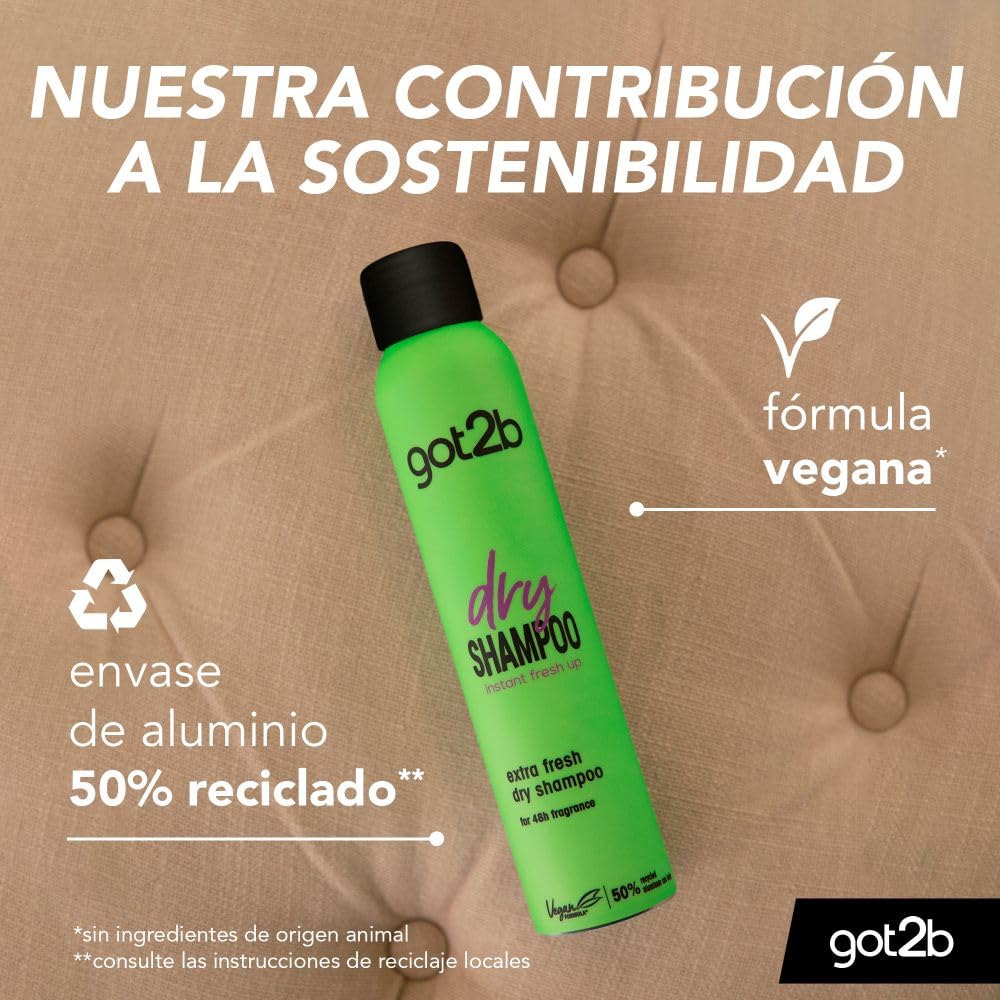 Got2b - Champú Seco Frescor Extra, 200 ml, Refresca tu cabello al instante, Un día de extra de frescor para tu cabello