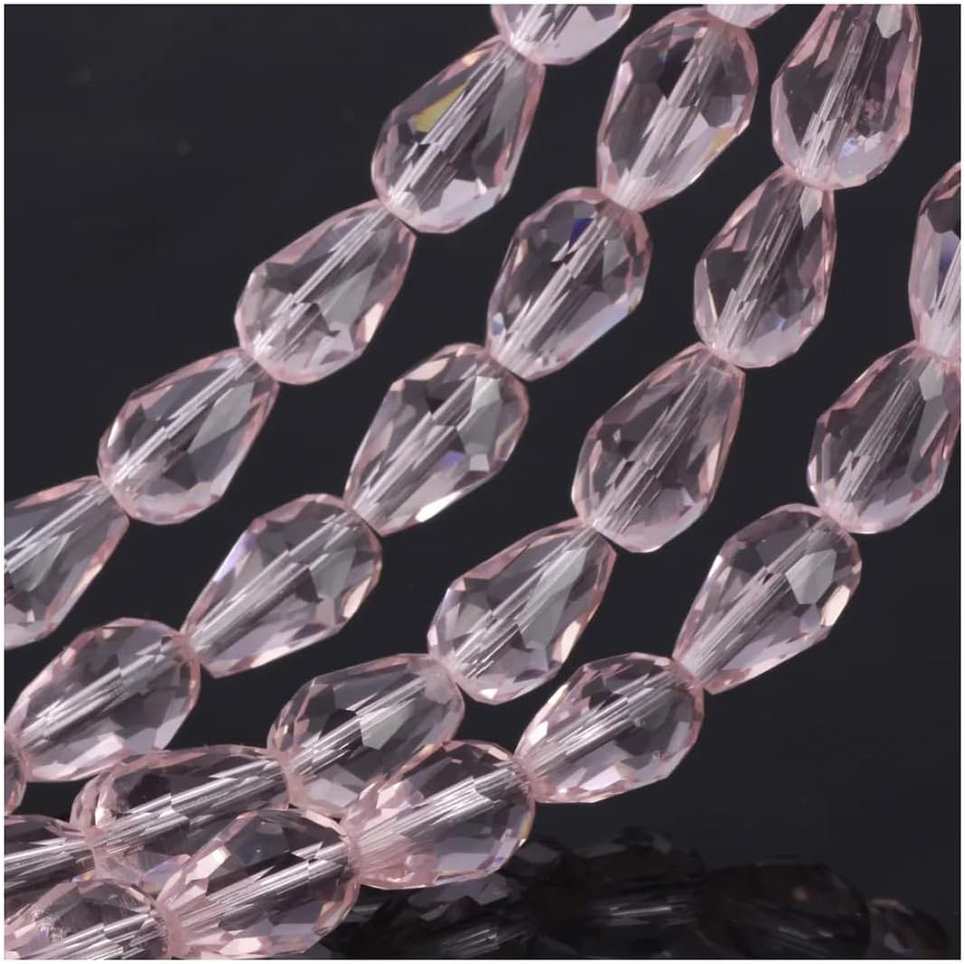 600pcs Czech 12mm Faceted Teardrop Crystal Glass Loose Beads Spacer Bulk Light Rose Pink for DIY Jewelry Craft Making CCT-1203