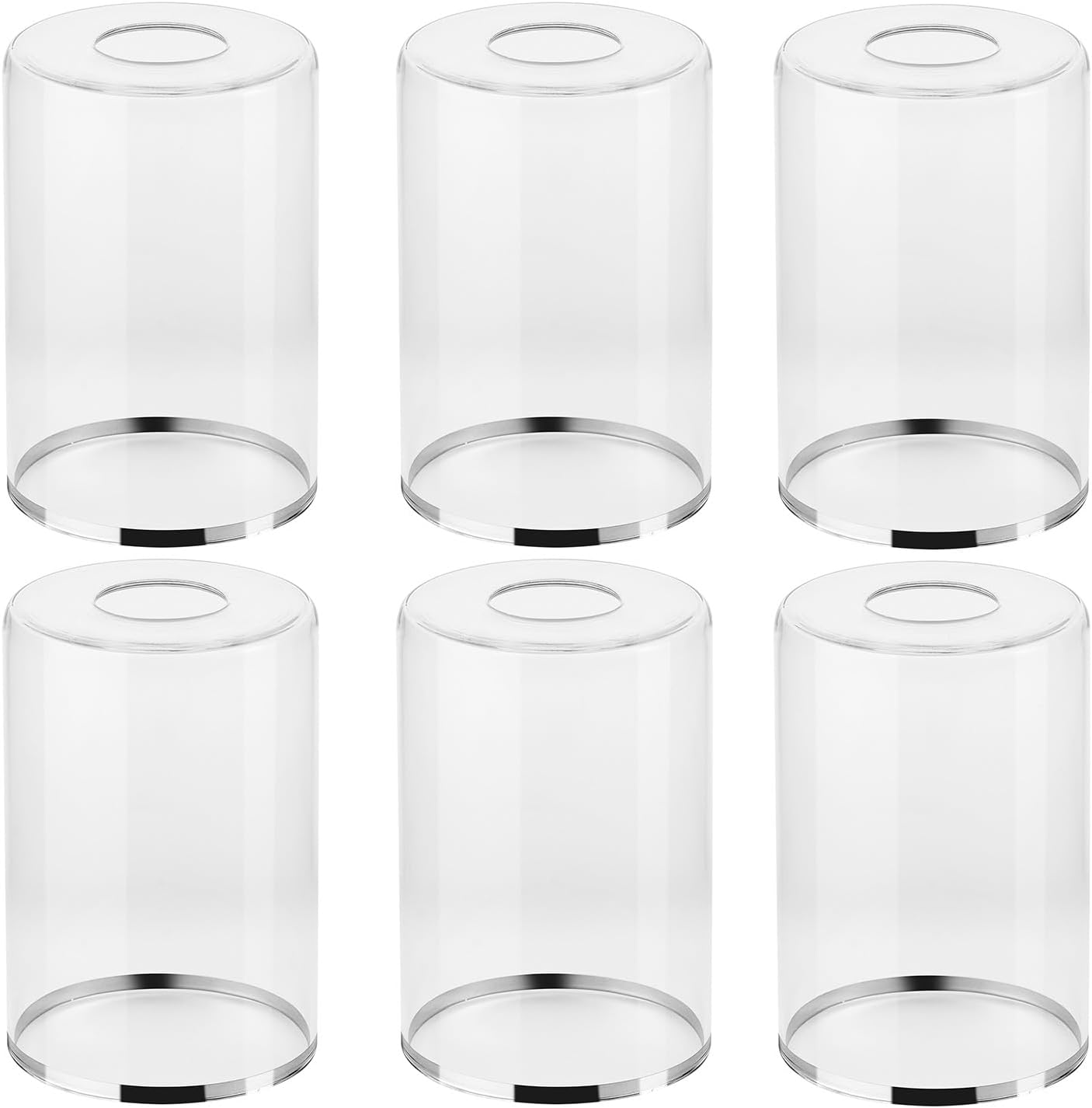 6 Pack Clear Glass Lamp Shade Replacements, Cylinder Glass Lamp Shade Globe Covers for Light Fixtures, Transparent Lampshades with Silver Border for Wall Sconces Chandelier Pendant Vanity Lights
