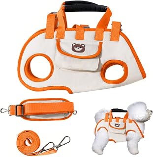 DONGKER Dog Lift Harness,Adjustable Crossbody Shoulder Strap Cat Carrier Sling with Side Storage Pocket & 120cm Leash for Small Dogs Cats Travel