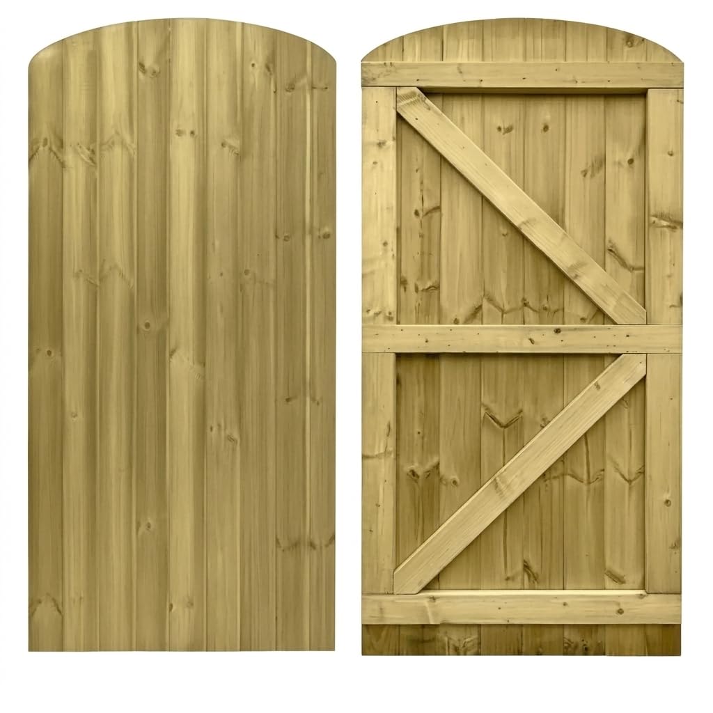 Heavy Duty Wooden Featheredge Dome Top Garden Gate 6ft (H) (180cm) - Pressure Treated Pedestrian Side Gate- Curved Top Z-Frame - Made in UK - Multiple Widths 60cm to 120cm (105cm)