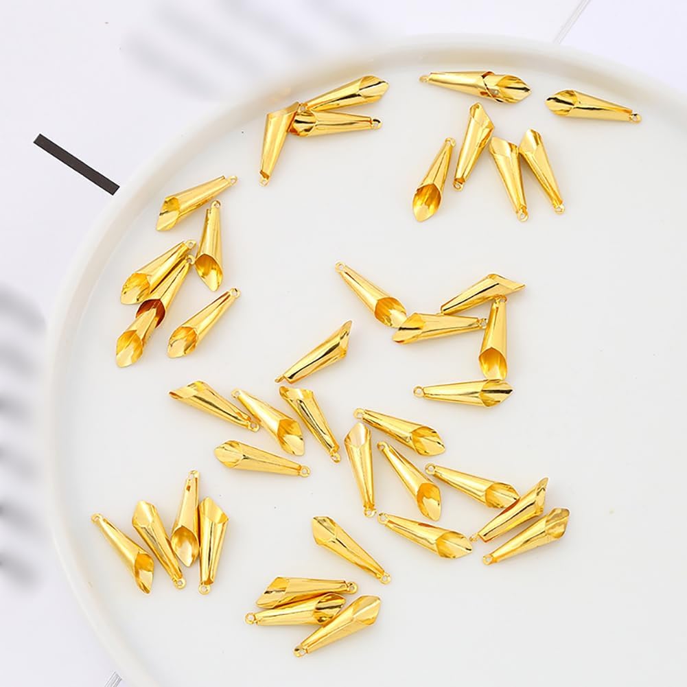 200 Pcs Long Flower Bead Caps & Spacers - Metal Cone & Pendant Caps for Earring & Necklace - Silver
