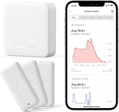 SwitchBot WiFi Thermometer Hygrometer 3 Pack with Hub Mini, IP65 Indoor Outdoor Thermometer Wireless, Humidity/Temperatur...