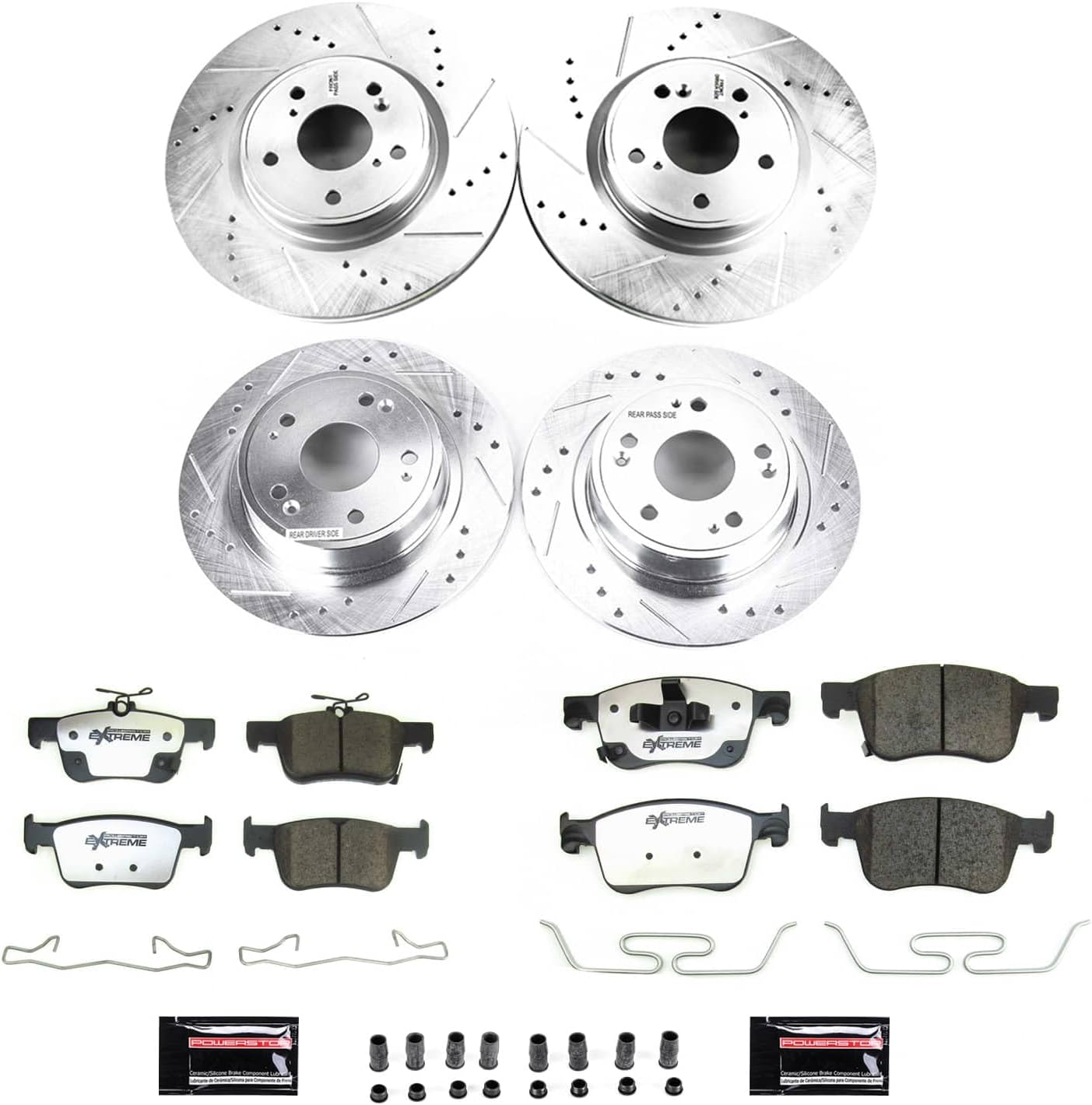 PowerStop Front and Rear Brake Kit For Honda Accord 2018-25 - Carbon Fiber Ceramic Brake Pads + Drilled & Slotted Rotors Upgrade, K8166-26