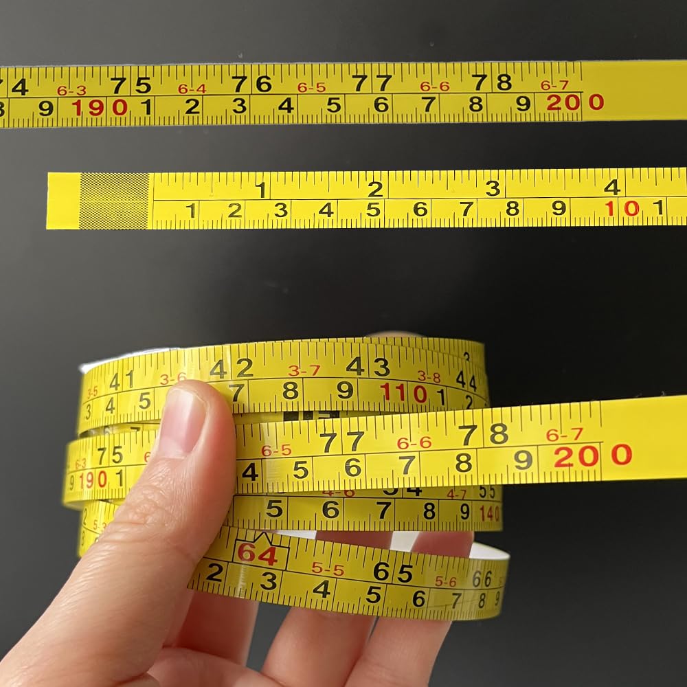 6 Pcs Steel Tape Measure, 78inch Self-Adhesive Measuring Tape, Imperial and Metric Scale Table Ruler for Woodworking Drafting Table Yellow (Left to Right)