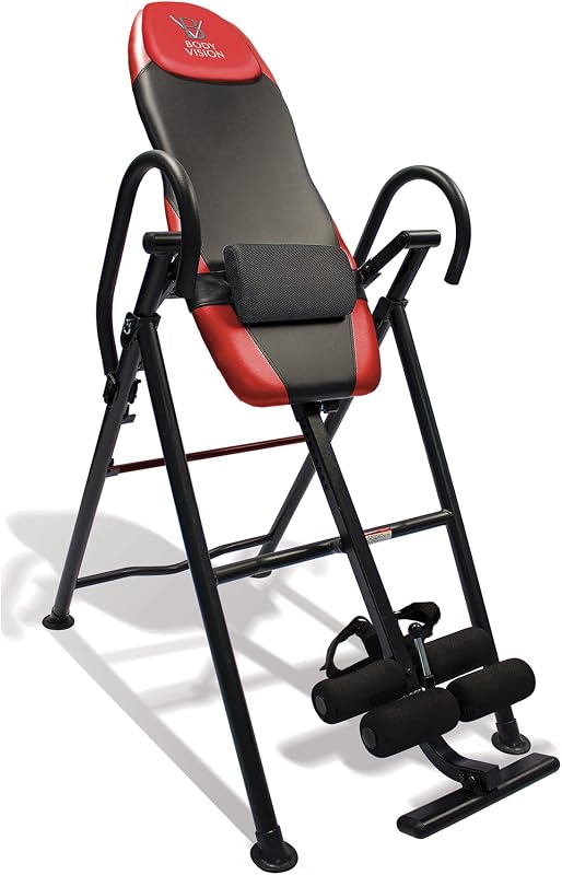 Body Vision IT9550 Mesa de inversión de lujo con reposacabezas ajustable y almohadilla de soporte lumbar, resistente hasta 250 libras, color rojo