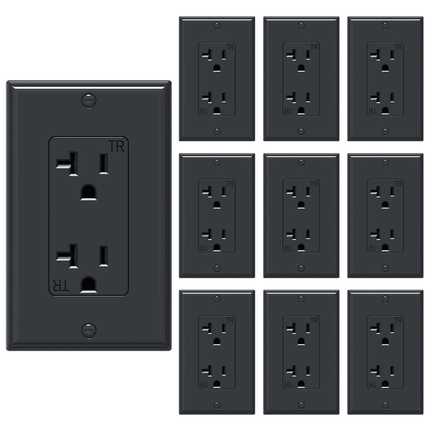 WEBANG 20-Amp 125V Decorator Wall Outlet, Tamper-Resistant Duplex Receptacle for Residential & Commercial Use, Wall Plate Included, 2-Pole, 3-Wire Self-grounding, ETL Listed, 20 White