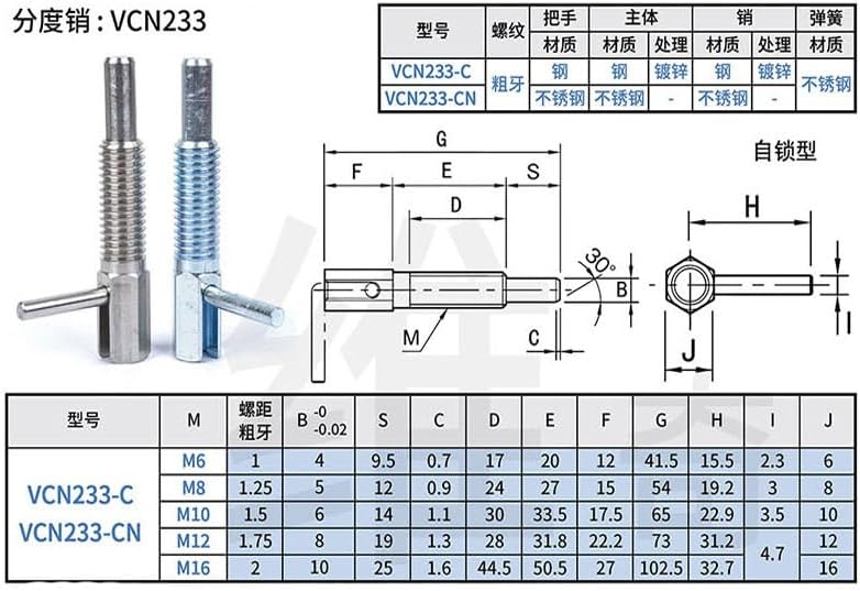 1pcs M6 M8 M10 M12 M16 L-type handle Lengthened thick pitch Rotary plunger Indexing spring positioning pin zinc plated - (Length: VCN233-C-M10)
