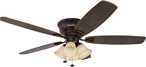 Honeywell Ceiling Fans Glen Alden - Ventilador de interior contemporáneo de 52 pulgadas - Ventilador de techo empotrado con cadena de tracción -