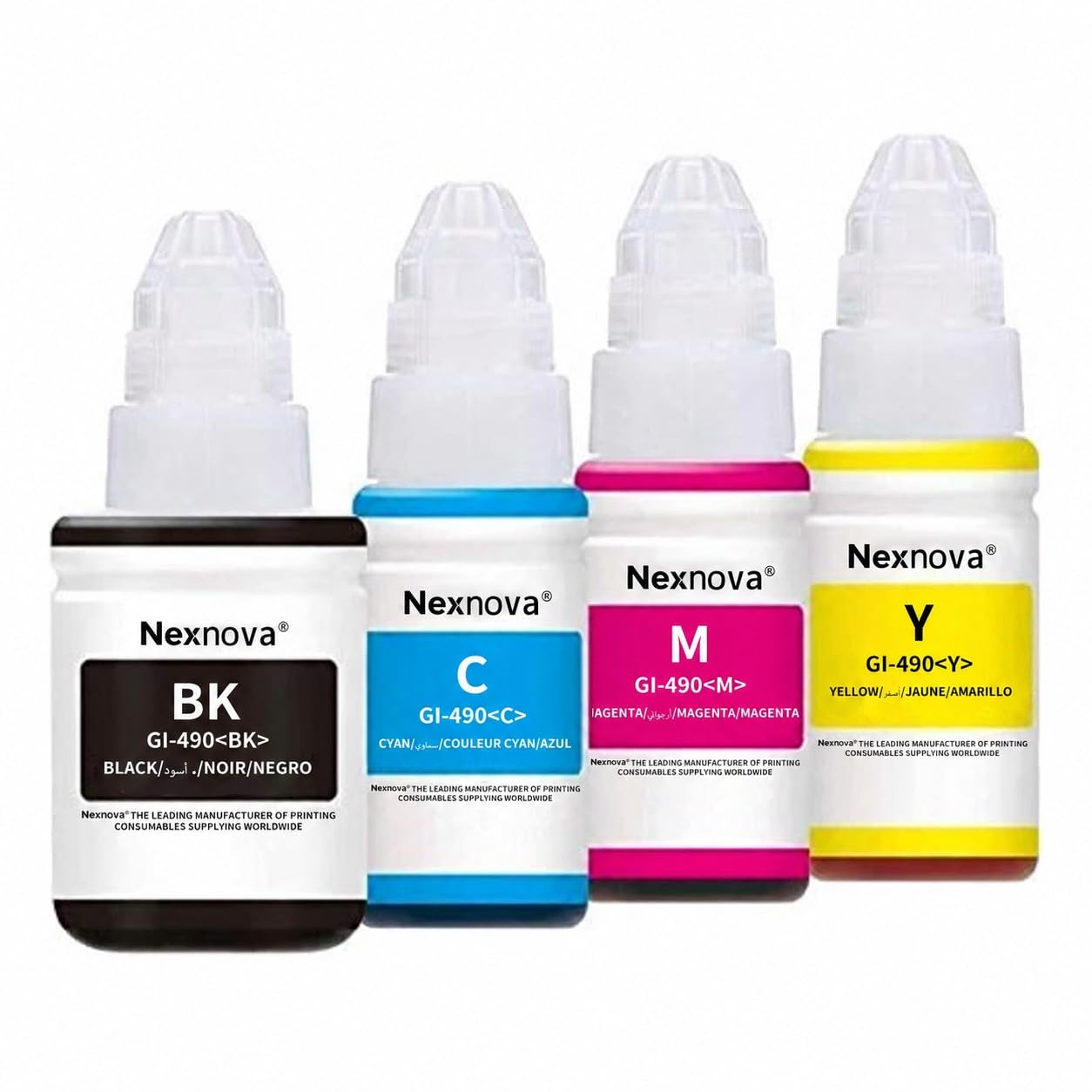 NexNova® Ink for Canon GI-490 for PIXMA G3400 G2400 G1400 G4400 G1411 G2411 G3411 G4411 G4410 G3410 4-Pack Black Cyan Magenta Yellow