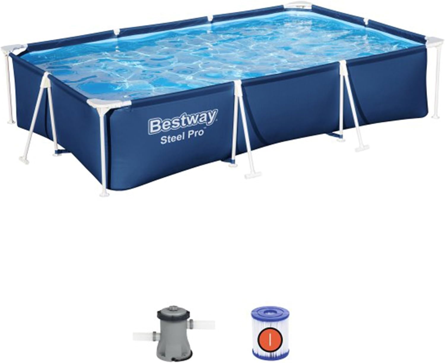 Bestway Steel Pro 8.5 Feet x 67 Inch x 24 Inch Rectangular Steel Frame Above Ground Outdoor Backyard Swimming Pool, Blue Pool Only