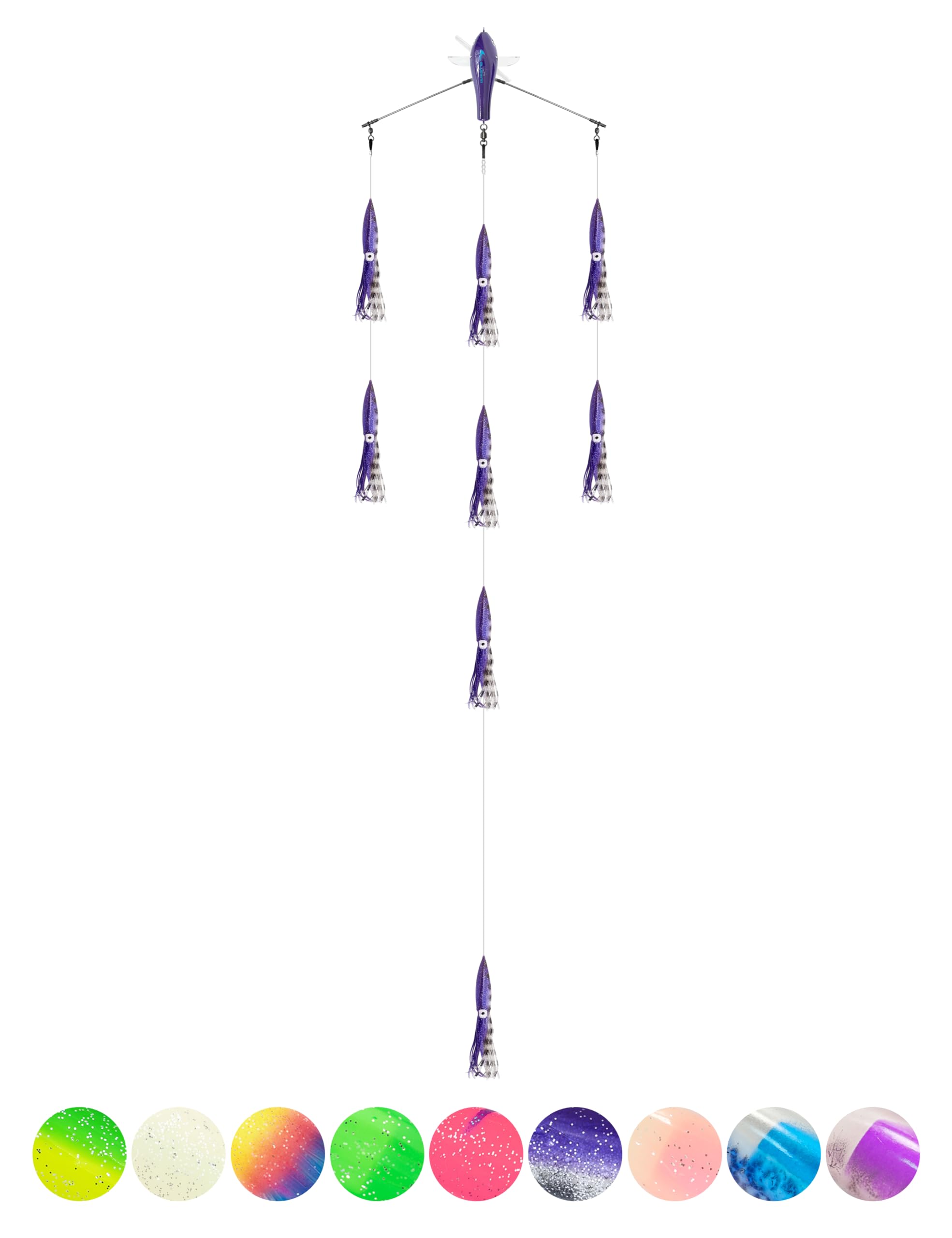 BLUEWING 18" Upgraded Fishing Spreader Bar Port Walker Offshore Trolling Spreader Bar with 9" Bulb Squids and 316 Stainless Steel Rod for Wahoo Tuna Marlin Mahi Mahi, Black/Purple โ image 1