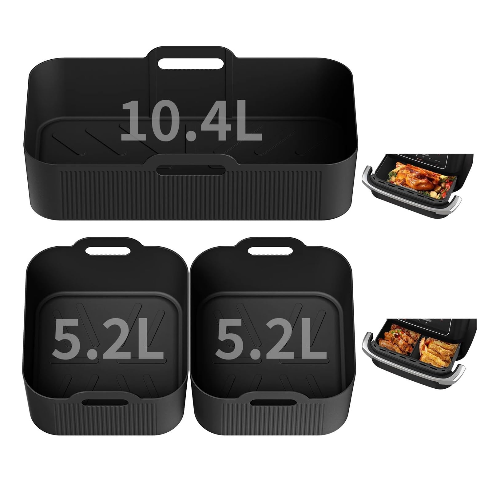 Air Fryer Tablett Silikonform, Kompatibel For Ninja, Af500 Air Fryer Liner Korb Wiederverwendbare Ofen Backblech Antihaft-Pizza-Grill-Pfanne(3 in 1 Grey)