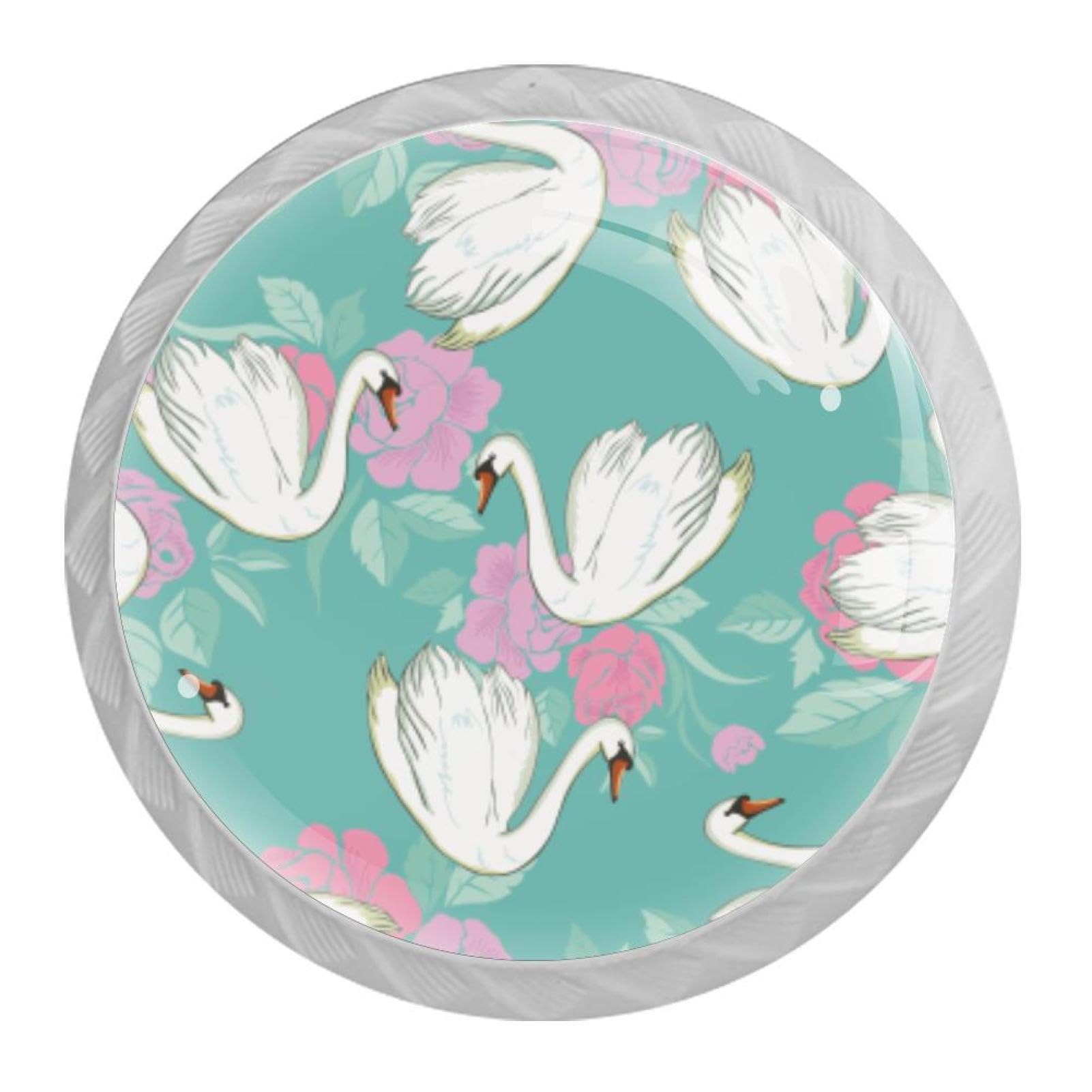 Tqmspg 4 Pieces Drawer Pulls Swan Pattern Door Knobs Dresser Handles for Kitchen Wardrobe Cupboard Hardware Furniture