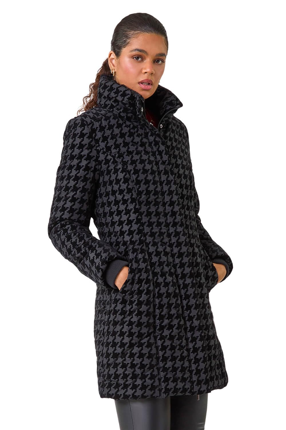 Roman Orginals Flock Coat for Women UK - Ladies Everyday Autumn Winter Funnel Neckline Comfy Soft Evening Vacation Work Party Night Out - Black - Size 20
