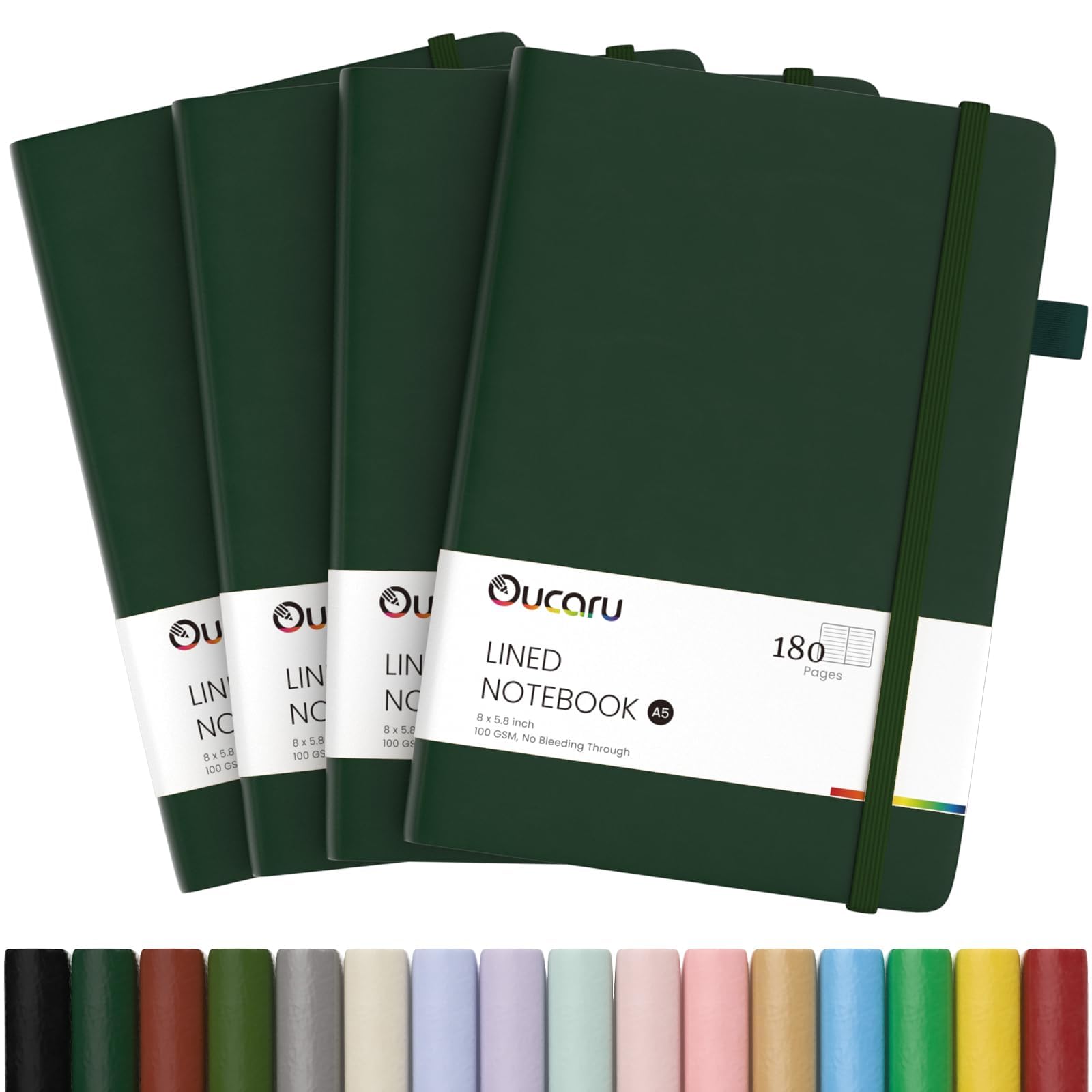 Oucaru Lined Journal Notebook, 4 Pack, 180 Pages, A5 Journals for Writing, 100 GSM Thick Paper, Small Notebooks Daily Journal for Women Men Work, Business, School, Travel Supplies — image 1