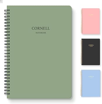 Hardcover Cornell Notes Notebook for Note Taking, 7.2 x 10 | Spiral Aesthetic Study Subject Notebooks for School Work College Ruled Meeting Notes Book Studying Essentials, Green