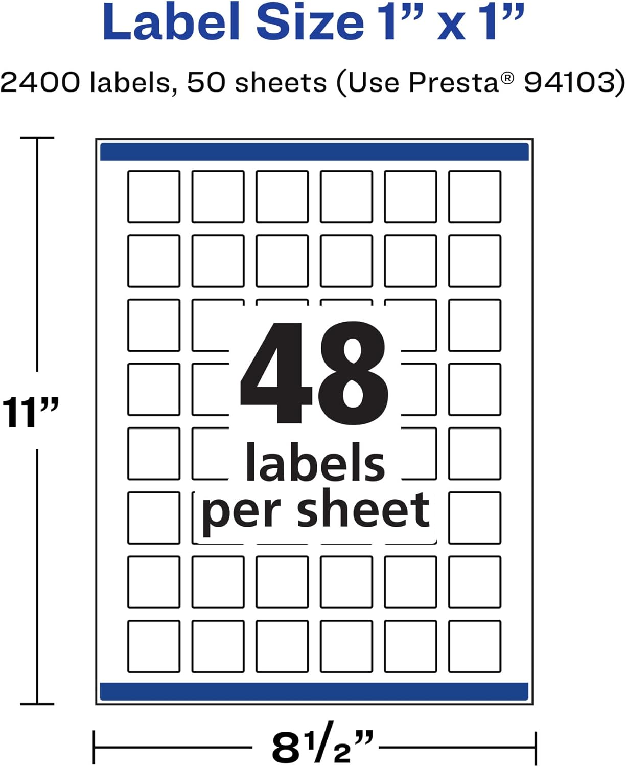 Avery Printable Durable White Square Labels, Sure Feed Technology, 1" x 1", Print-to-the-Edge, Waterproof Labels, Laser & Pigment-Based Inkjet Compatible, 2400 Total