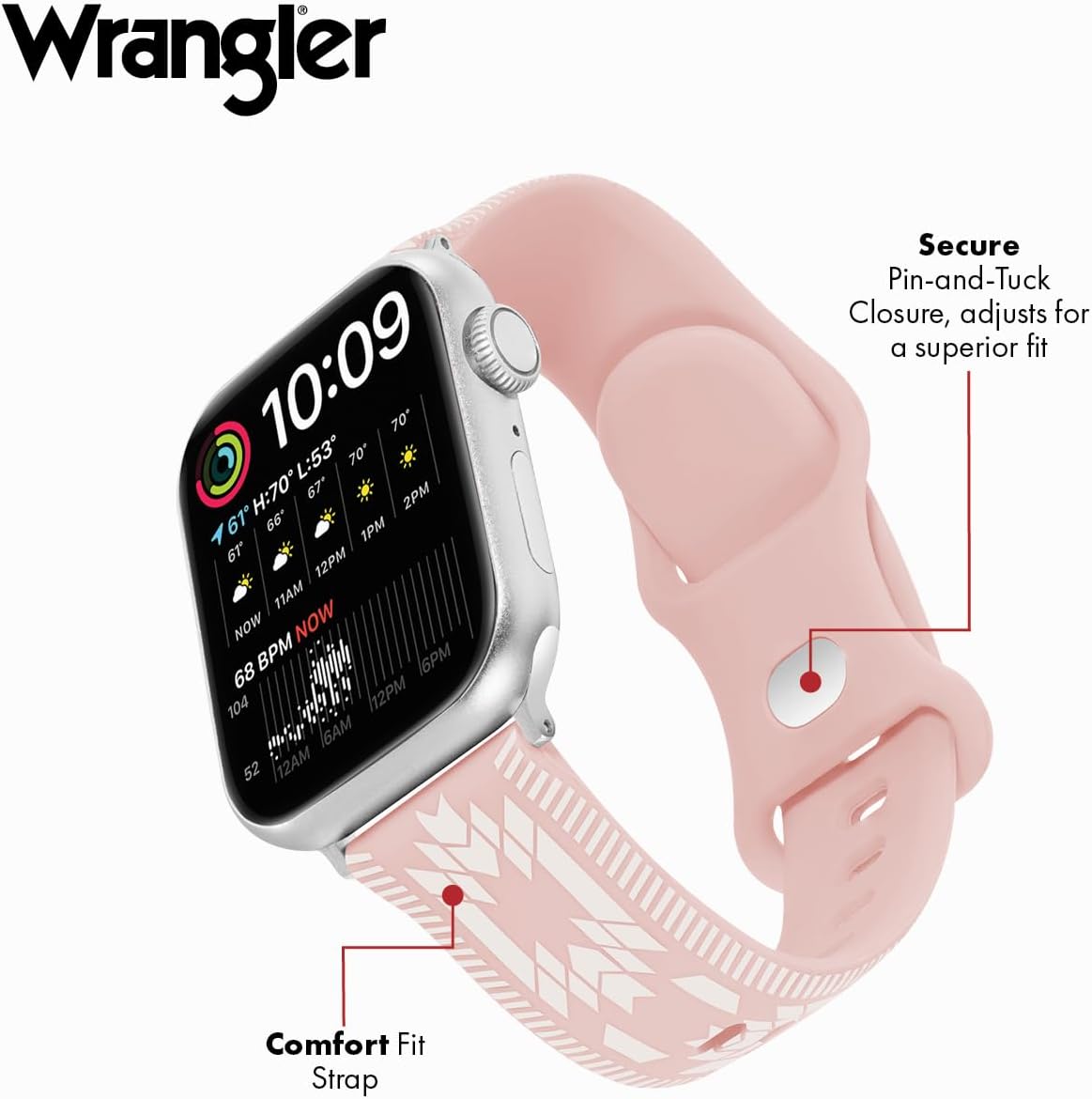 Wrangler® "Aztec Trail" Silicone Band for Apple Watch®, Western Aztec Pattern, Fits all Apple Watch® Series and Sizes