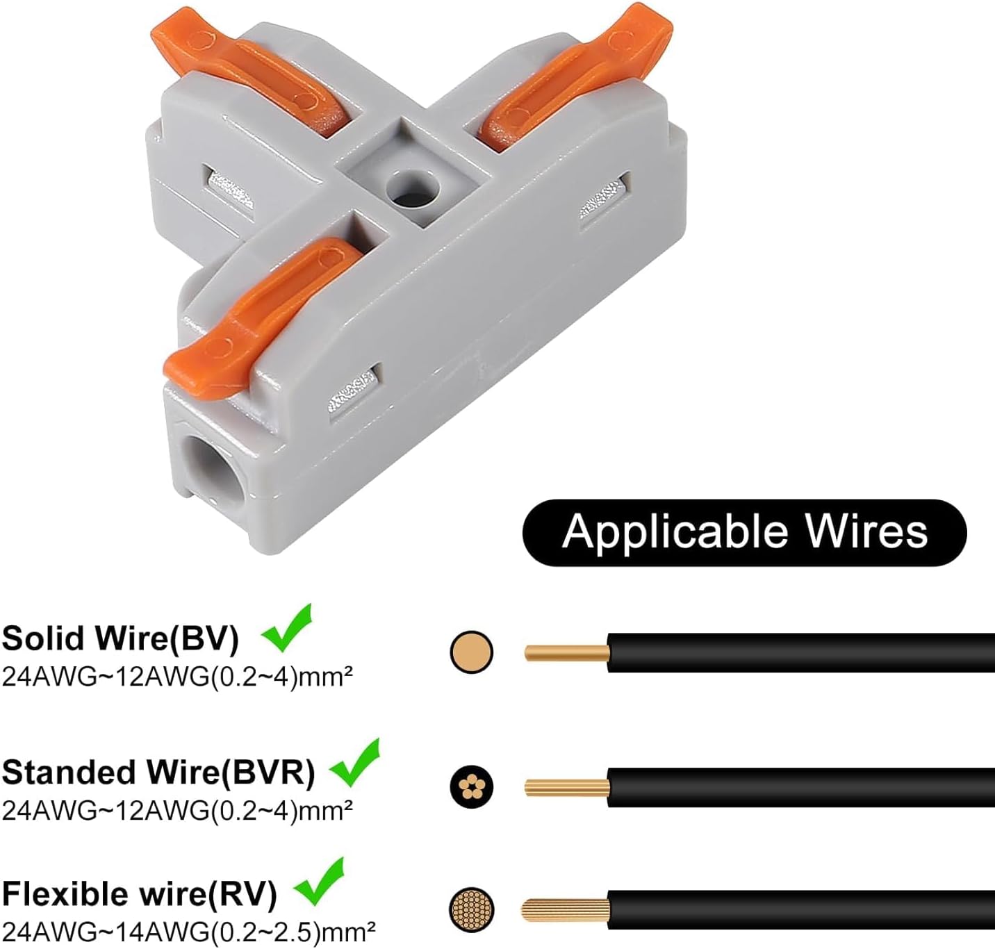 10Pcs Compact Wire Conductor Connector, T-Shape Lever Nut Wire Connector, Quick Splitter 3 Way Electrical Connectors, AWG 28-12