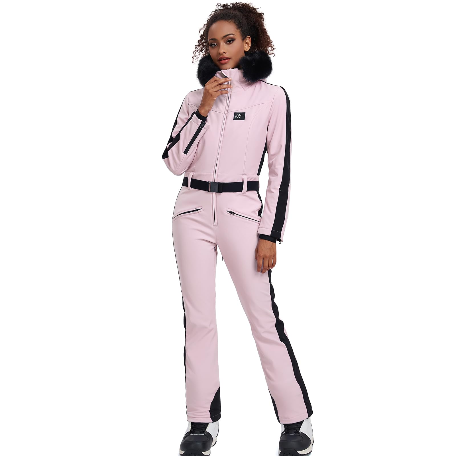 ALSOGO Traje de esquí para mujer, traje de nieve aislado impermeable a prueba de viento trajes de nieve monos con cuello de piel desmontable