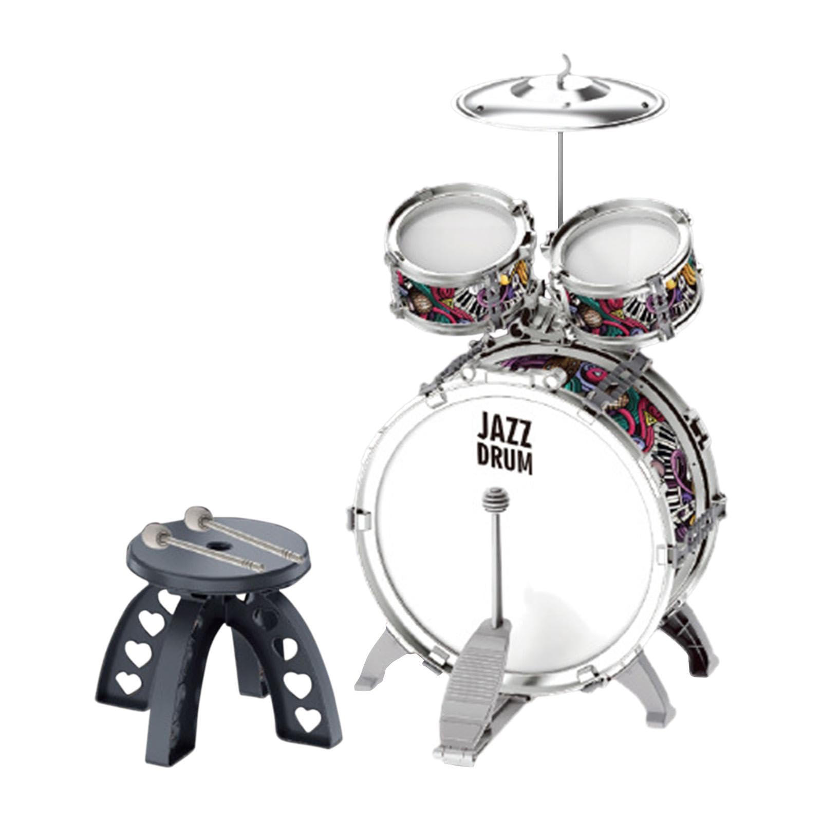 3 Piezas Batería Infantil Jazz Tambor Set Instrumento Musical Percusión con Silla Juguete Educativo Material PVC Adecuado para Niños Niñas Cumpleaños, 3 en 1