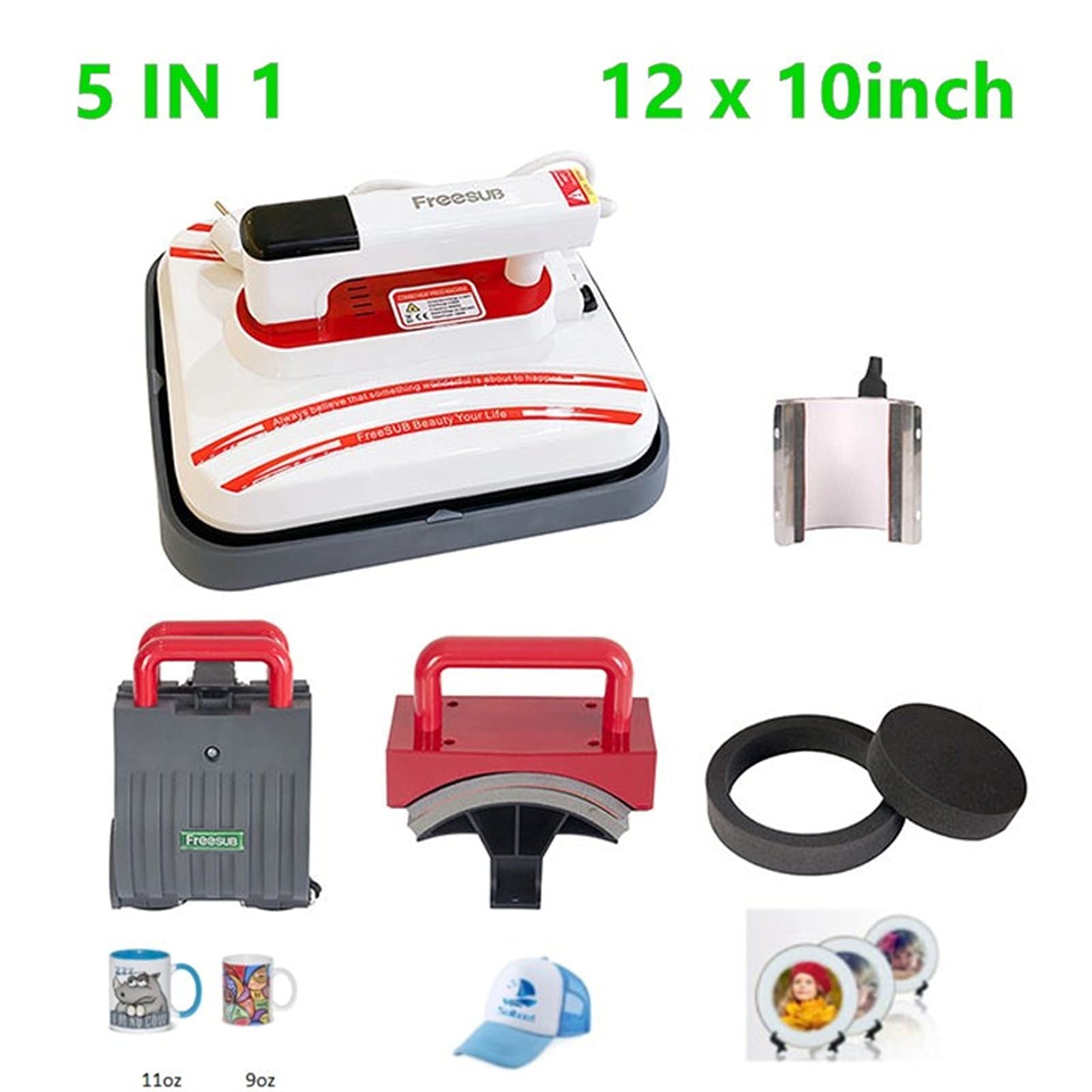 Plancha portátil DIY T -Shirt Máquina de impresión transferencia prensa calor con taza y calentador tapa 12 x 10in 5 en 1