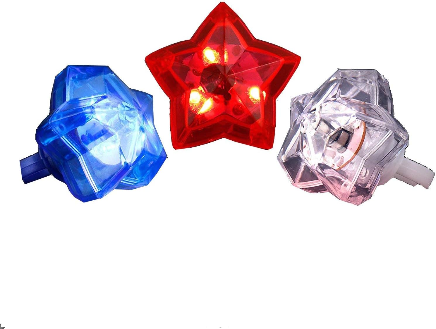 Huge Gem Star Ring Red White Blue Pack of 24