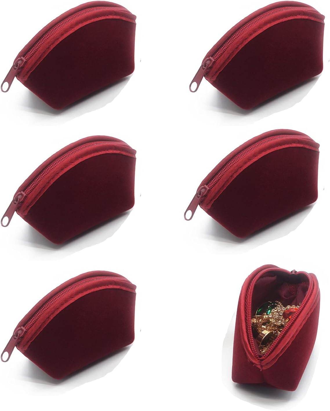 SUKPSY 6 Pcs Velvet Jewelry Bags with Zipper Gift Bags Purse Pouches Shell Shape
