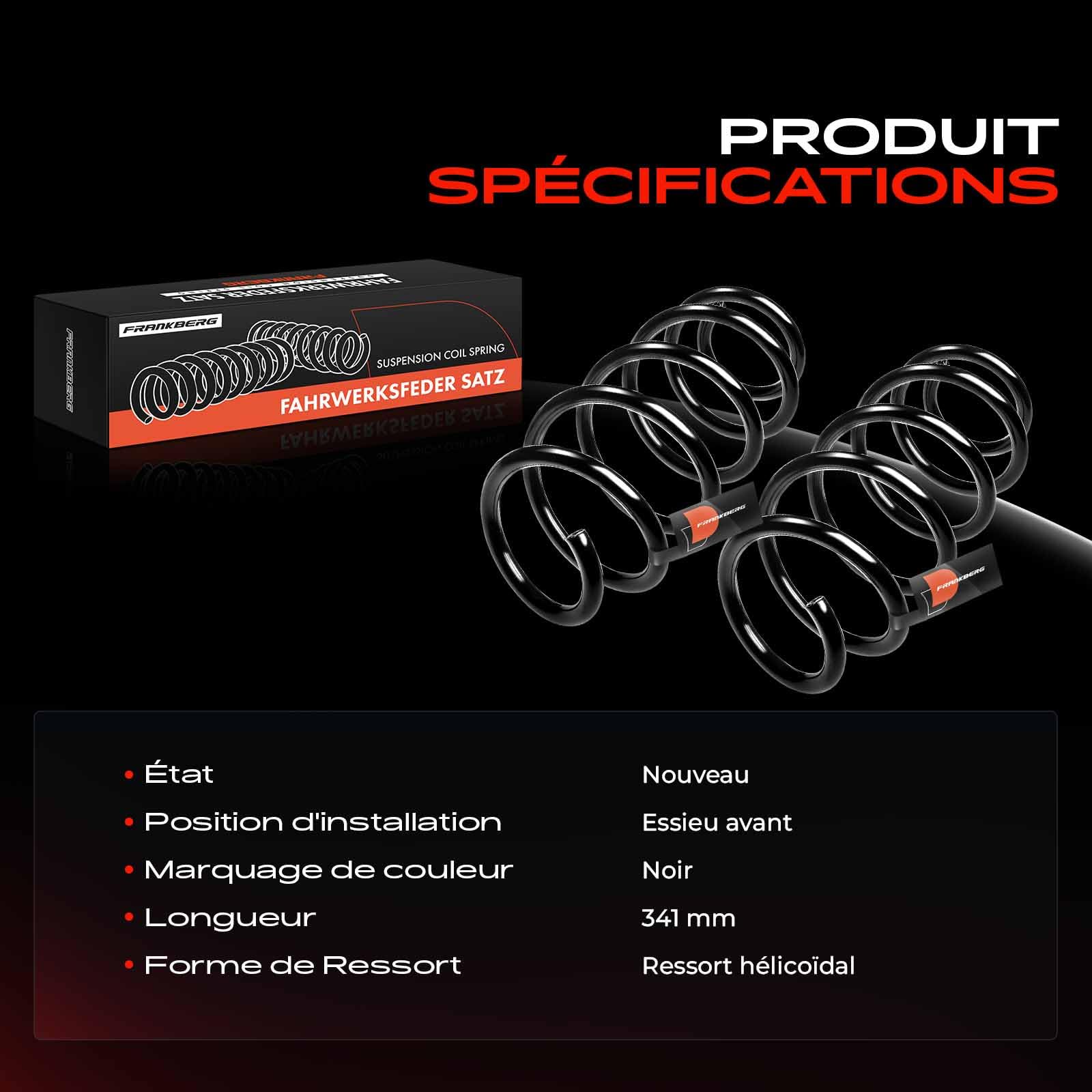 Frankberg 2 ressorts de suspension pour essieu avant 1K0411105BP | Compatible avec: