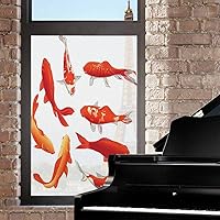 Vista 3 de Koi Fish - Película de adherencia estática para ventana, imagen de fortuna china y tranquilidad de poder de Koi, película de vinilo estático blanco