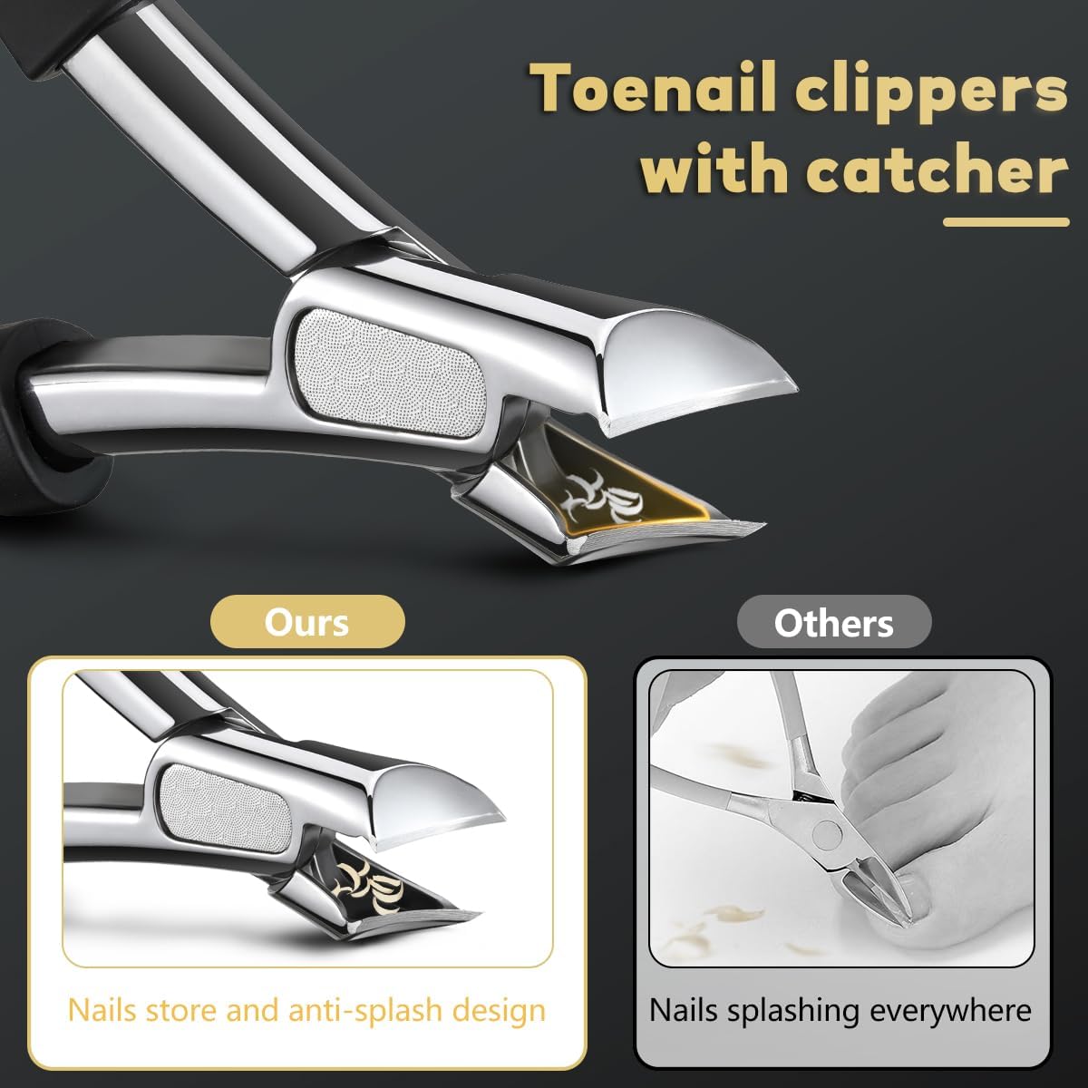6Pcs Professional Toenail Clippers, Nail Clippers with Catcher for Thinck & Ingrown Nails, Upgraded Podiatrist Toe Nail Clippers for Men, Sharp Blade Nail Cutter Set