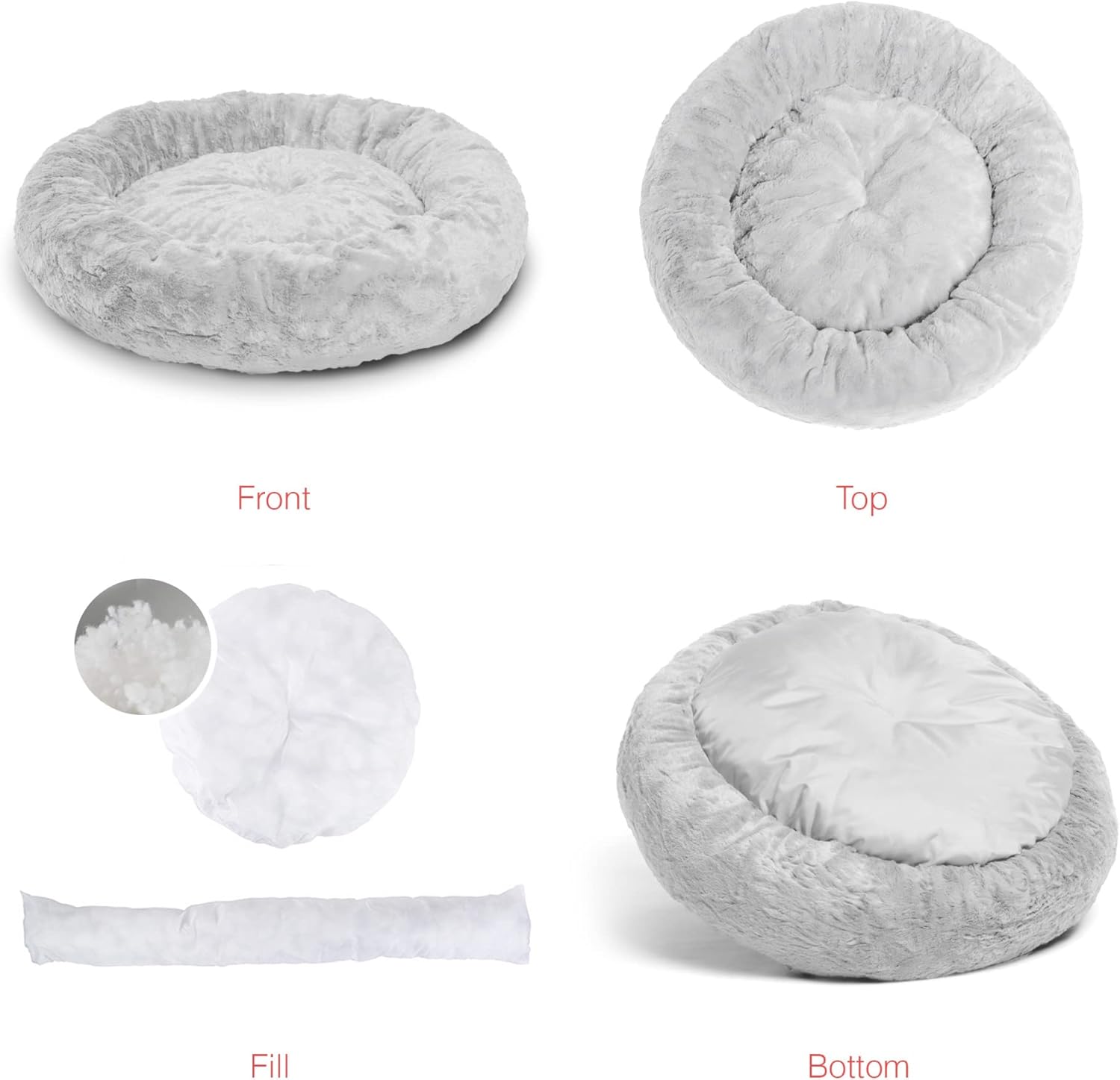 Best Friends by Sheri The Original Calming Donut Cat and Dog Bed in Lux Fur Gray Medium 30x30 : Everything Else